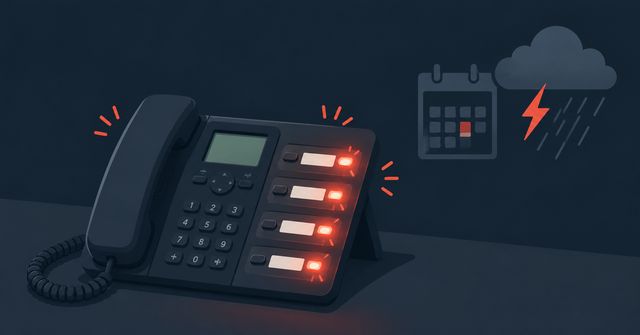 An illustration of a small business phone in San Diego with multiple lines ringing at once during a busy season rush
