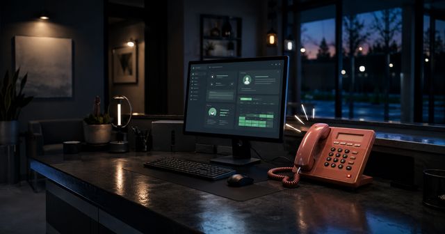 Illustration of a phone ringing unanswered after hours at a small business desk